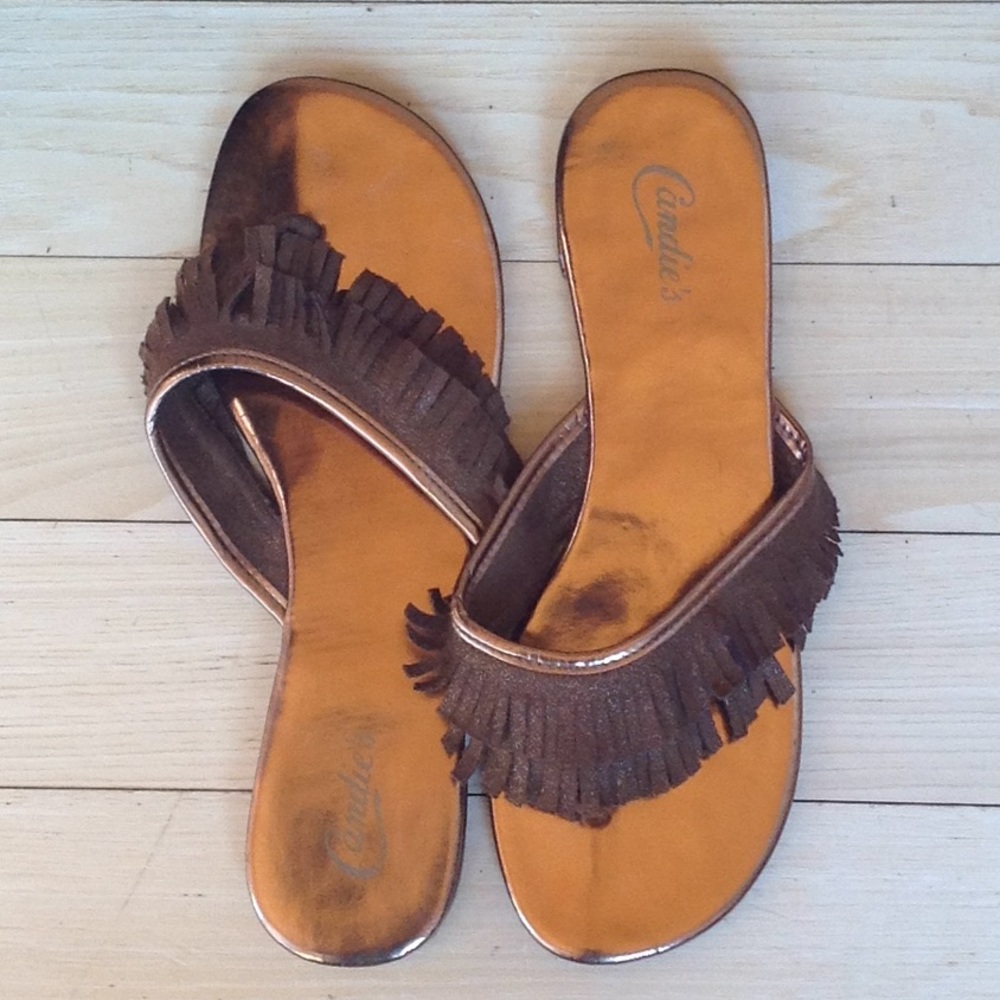 Candie's leather fringe sandals. Size 9--10. NWOT